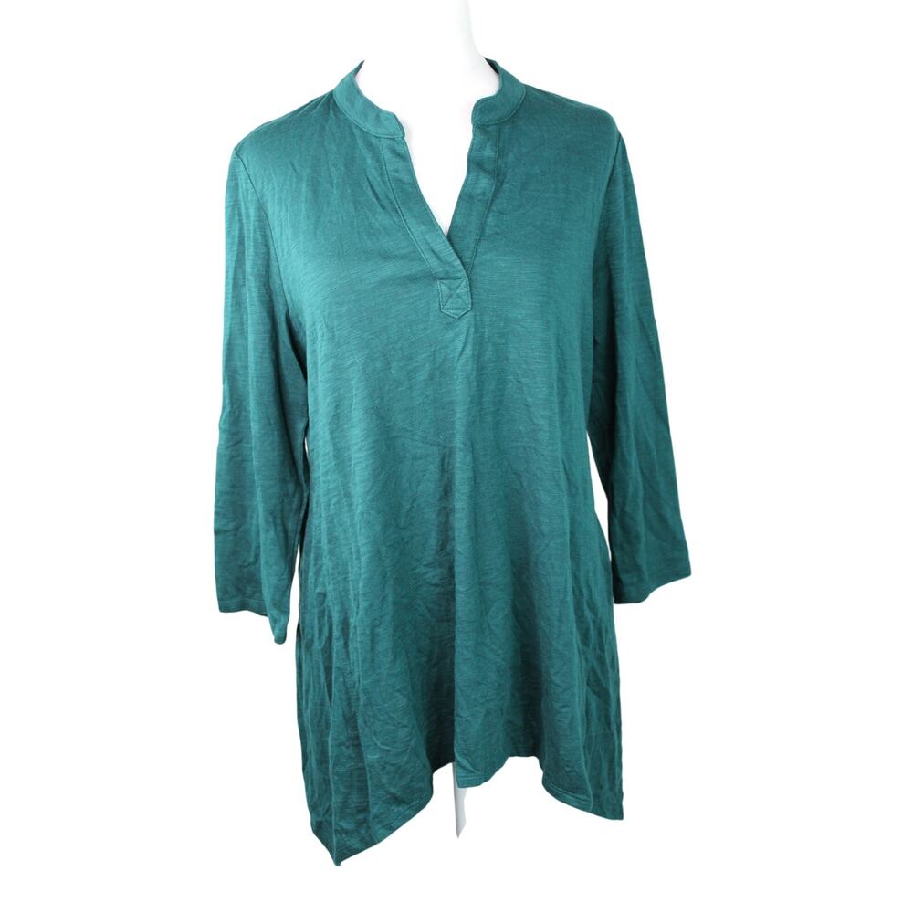 Chico's The Ultimate Tee Cotton Slub Jasper Green 3/4 Sleeve V-neck Medium